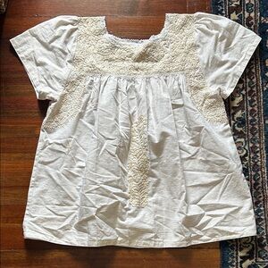 Mi Golondrina Beige Floral Embroidered Top Sz L